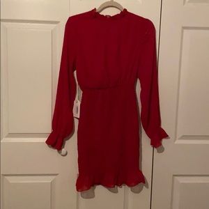NWT She & Sky Red Ruffles and Rouching Dress